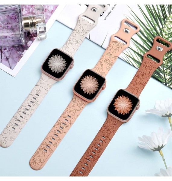 3 Pack Floral Engraved Bands Compatible with Apple Watch Band