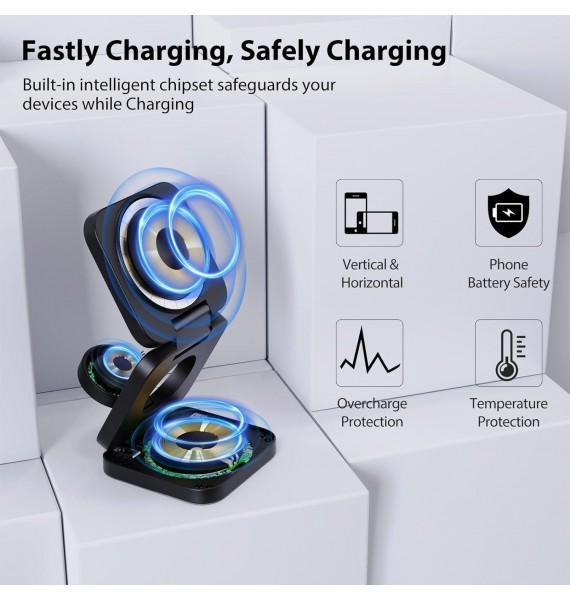KU XIU X55 Fast Wireless Charger, Magnetic Foldable 3 in 1 Charging Station