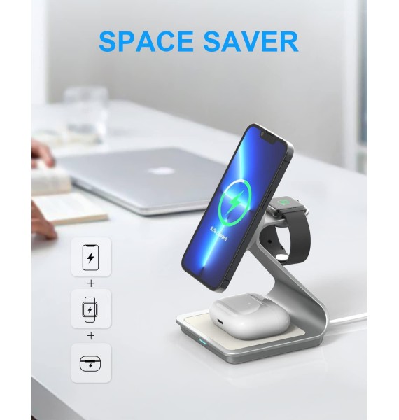 3 in 1 Wireless Charger for MagSafe, Aluminum Alloy Wireless Charging Station