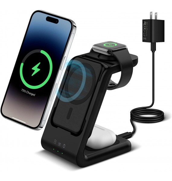 Smtcsl 3 in 1 Wireless Charging Station, Fast Charger Stand Compatible for iPhone/Apple Watch/Airpods