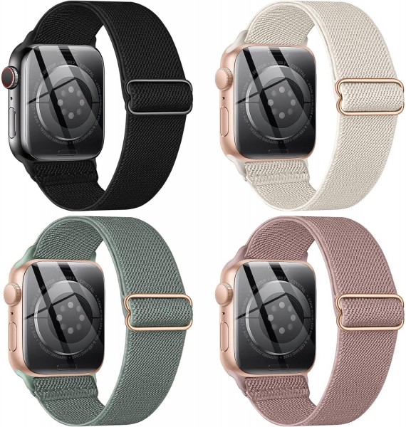 CTYBB 4 Pack Stretchy Nylon Solo Loop Bands Compatible with Apple Watch