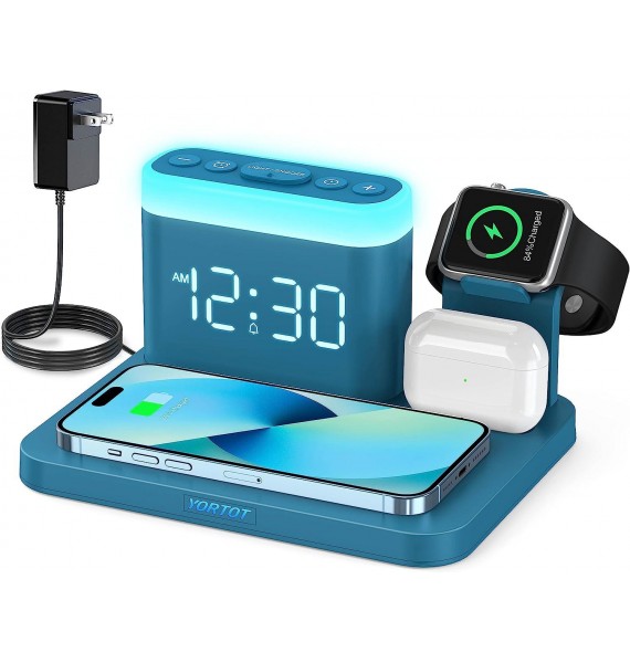 YORTOT Wireless Charging Station Alarm Clock with 7 Multiple Colors Light