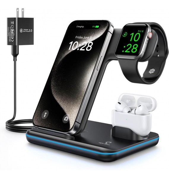WAITIEE Wireless Charger 3 in 1, 15W Fast Charging Station