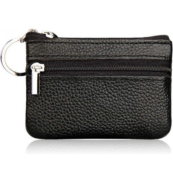 Small Leather Coin Purse Change Pouch for Women Men Kids with Zip Key Ring