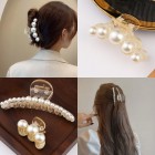 4 PCS Large Pearl Hair Claw Clips,Hair Barrette Clamps for Thick Hair