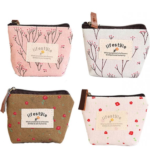Small Coin Purse,4 Pack of Different Cute Flower Patterns Canvas Coin Purse