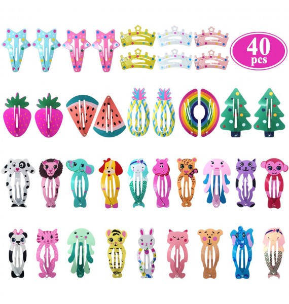 100 Pcs No Slip Metal Snap,Cute Candy Color Cartoon Design Hair Pins