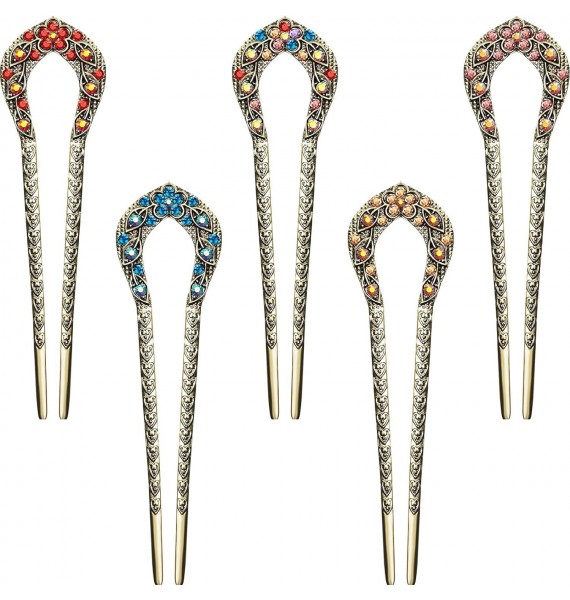 5 Pieces French Hair Pins Vintage Hair Forks Metal U Shaped Chignon Pin