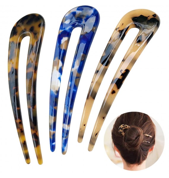 French Hair Forks Tortoise Shell U Shape Updo Hair Pins Clips for Thin Thick Hair