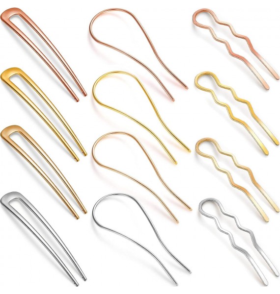 12 Pieces Metal U Shaped Hairpins U Shaped Hair Pin Stick Hair Pin Fork