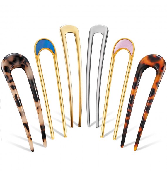 6 Pieces U Shaped Hairpin French Style Hair Stick Tortoise Shell Hair Pin